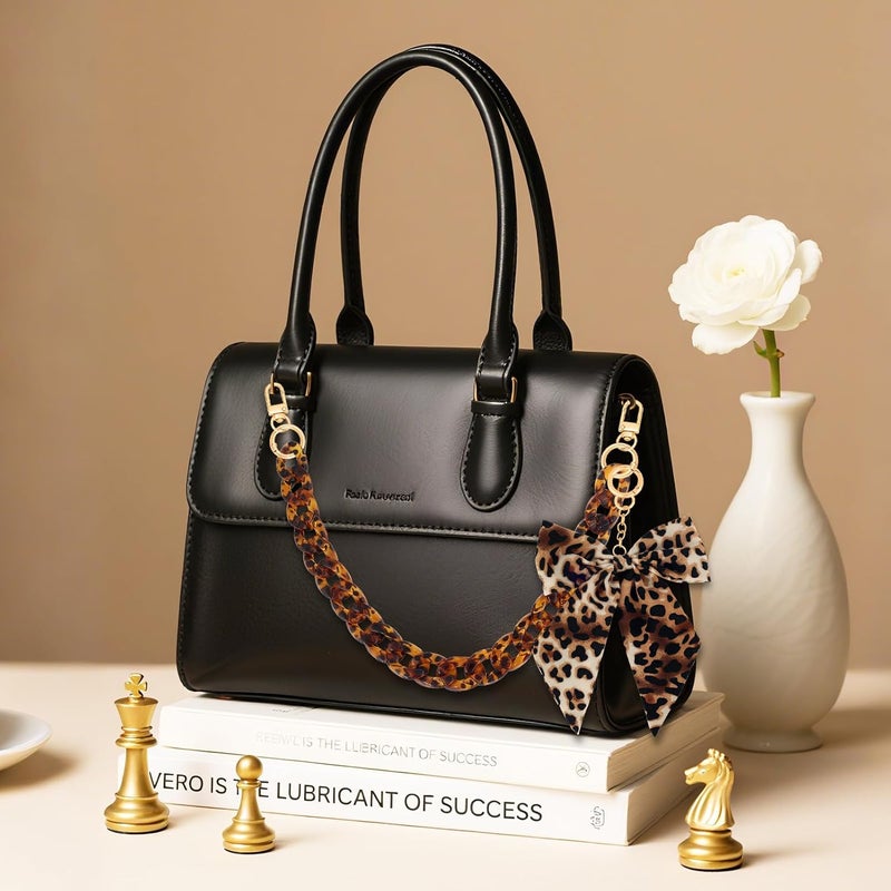 TUCEWP Leopard Print Purse Chain Strap 17.9 Inch Chunky Acrylic Bag Handle Shoulder Strap Replacement with Leopard Bow Keychain Charms Vintage Handbag Decoration Chain Bag Accessories Charms for Women - Image 5